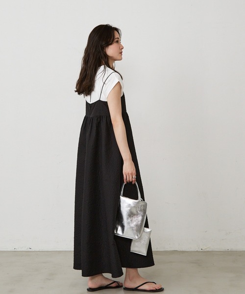 Shelly island（シェリーアイランド）の「ふくれジャガードキャミワンピース（ワンピース・レディース・ホワイト/ブラック・M）」の8枚目の写真