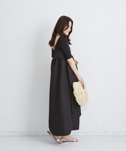 Shelly island（シェリーアイランド）の「ふくれジャガードキャミワンピース（ワンピース・レディース・ホワイト/ブラック・M）」の4枚目の写真