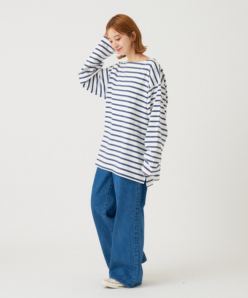 B.C STOCK(ベーセーストック)の「【MONTKEMMEL / モンケメル】別注 フルボーダー ボートネックロンT(Tシャツ/カットソー・メンズ・ブラック/ブルー系その他・MEDIUM/LARGE)」の3枚目の写真