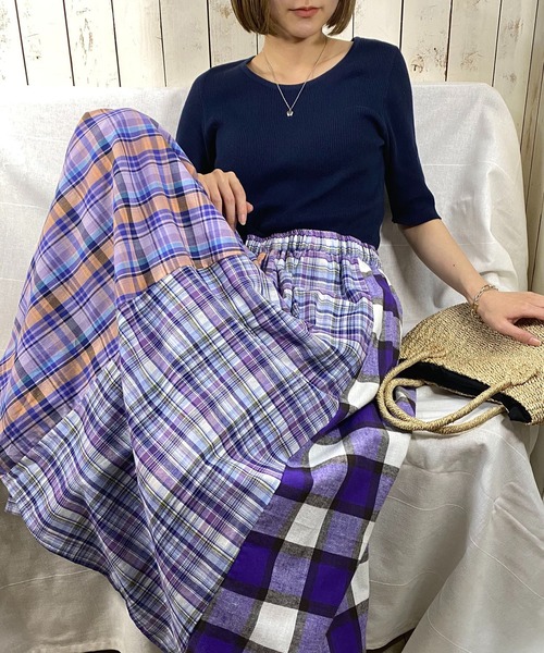 NANEA（ナネア）の「チェックパッチワークロングスカート（スカート