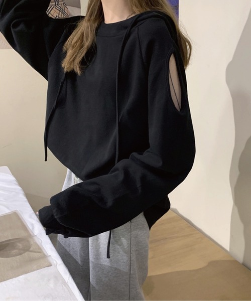 meJane(ミージェーン)の「オープンショルダープルパーカー(Tシャツ/カットソー・レディース・ホワイト/ブラック/グレー/グリーン・FREE)」の11枚目の写真