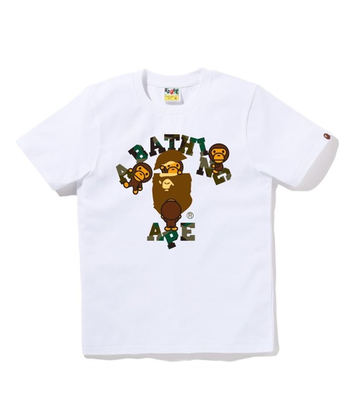 A BATHING APE(アベイシングエイプ)の「1ST CAMO COLLEGE MILO TEE L(Tシャツ/カットソー・レディース・ホワイト×グリーン/ブラック×グリーン/ホワイト×イエロー/ブラック×イエロー・SMALL/XX-SMALL/X-SMALL/MEDIUM)」の1枚目の写真