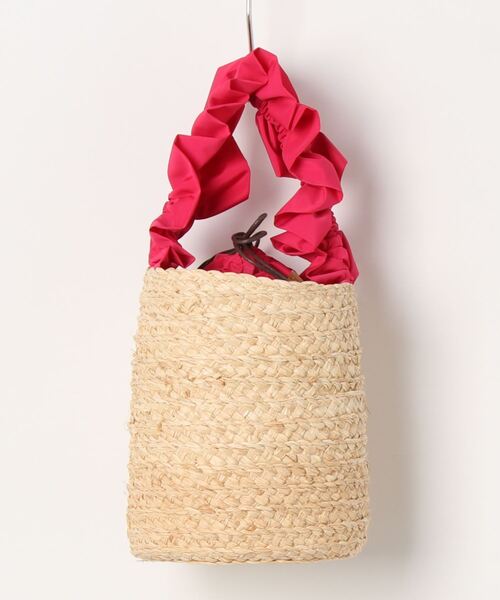 Q（キュー）の「ラフィアバケットバッグ（かごバッグ・レディース・ブラック/ピンク・ONE SIZE）」の9枚目の写真