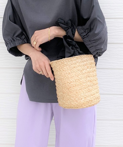 Q（キュー）の「ラフィアバケットバッグ（かごバッグ・レディース・ブラック/ピンク・ONE SIZE）」の14枚目の写真