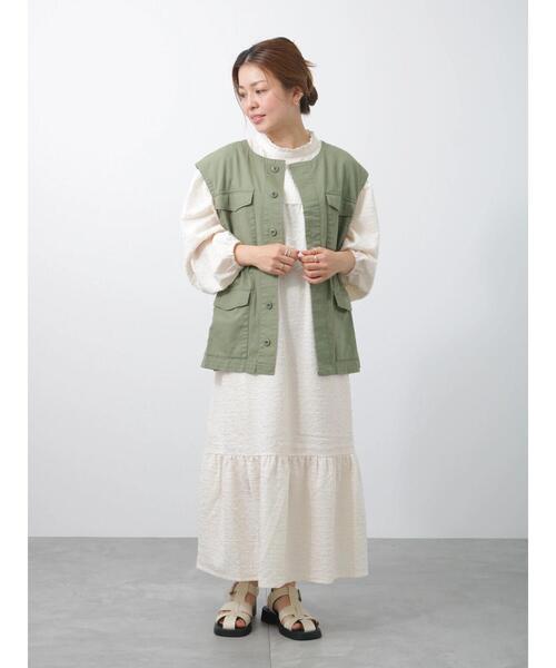 Lugnoncure（ルノンキュール）の「ミリタリーベスト（ベスト・レディース・カーキ/ベージュ・ﾌﾘ-）」の3枚目の写真