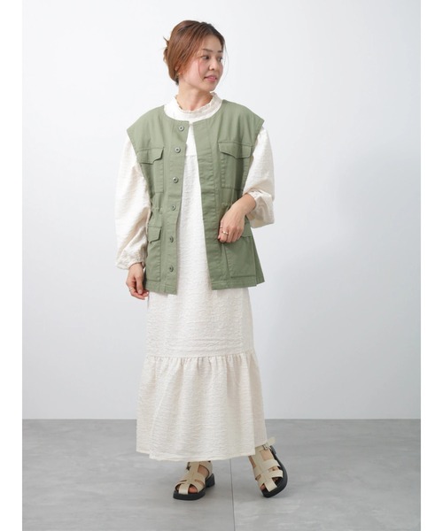 Lugnoncure（ルノンキュール）の「ミリタリーベスト（ベスト・レディース・カーキ/ベージュ・ﾌﾘ-）」の6枚目の写真