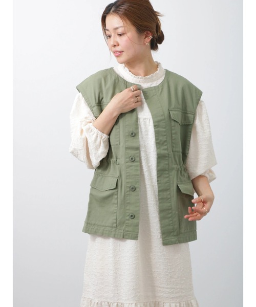 Lugnoncure（ルノンキュール）の「ミリタリーベスト（ベスト・レディース・カーキ/ベージュ・ﾌﾘ-）」の8枚目の写真