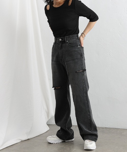 COLONY 2139(コロニートゥーワンスリーナイン)の「カットジャガードカットアウトTシャツ(Tシャツ/カットソー・レディース・ホワイト/ブラック/ブルー・FREE)」の17枚目の写真