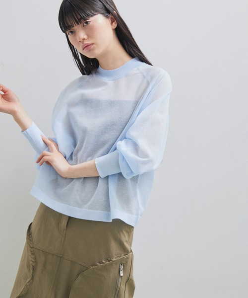 ADAM ET ROPE'（アダムエロペ）の「シアーニットTEE（Tシャツ/カットソー・レディース・ブラック/オフホワイト/サックスブルー・FREE）」の3枚目の写真