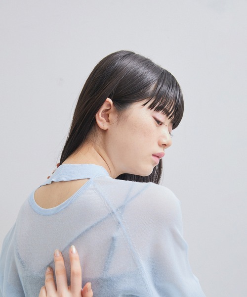 ADAM ET ROPE'（アダムエロペ）の「シアーニットTEE（Tシャツ/カットソー・レディース・ブラック/オフホワイト/サックスブルー・FREE）」の7枚目の写真