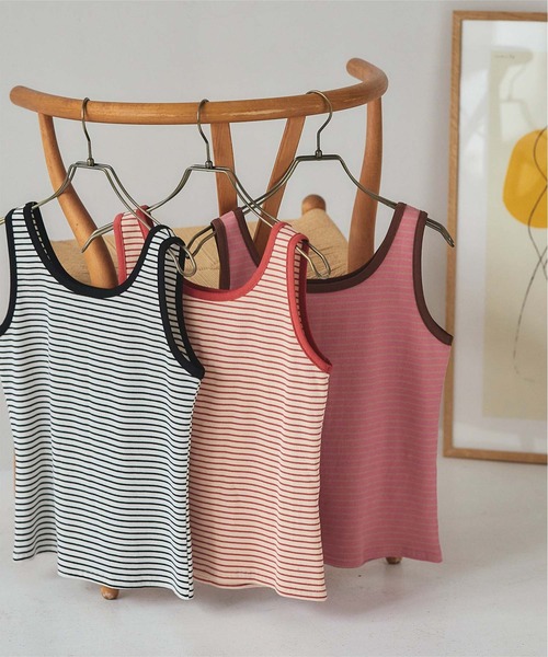 titivate（ティティベイト）の「テレコボーダータンクトップ（タンクトップ・レディース・アイボリー/ピンク/オフホワイト・M/S）」の2枚目の写真