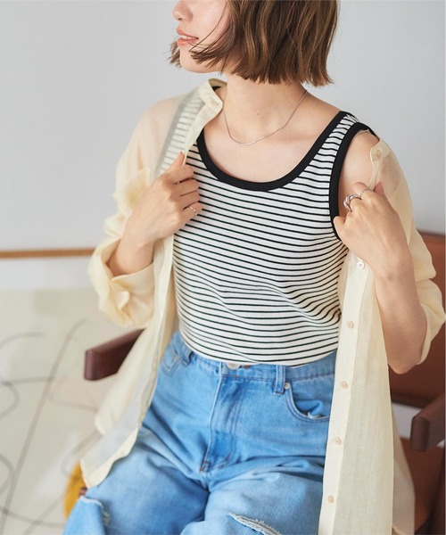 titivate（ティティベイト）の「テレコボーダータンクトップ（タンクトップ・レディース・アイボリー/ピンク/オフホワイト・M/S）」の5枚目の写真