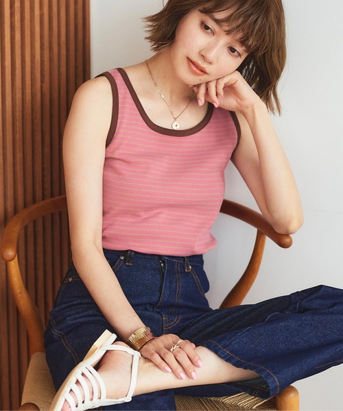 titivate（ティティベイト）の「テレコボーダータンクトップ（タンクトップ・レディース・アイボリー/ピンク/オフホワイト・M/S）」の12枚目の写真