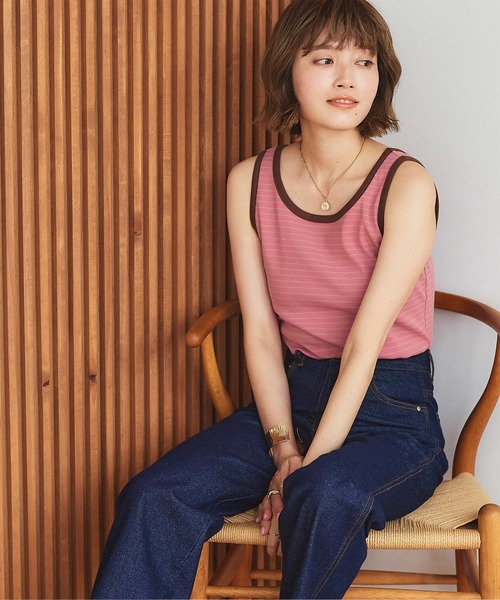 titivate（ティティベイト）の「テレコボーダータンクトップ（タンクトップ・レディース・アイボリー/ピンク/オフホワイト・M/S）」の9枚目の写真