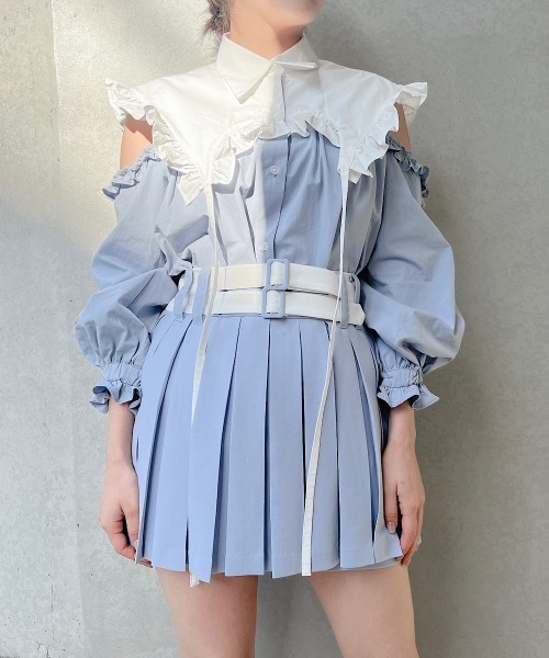 lilLilly（リルリリー）の「オフショルバイカラーフリルブラウス（シャツ/ブラウス・レディース・ブルー/ホワイト・FREE）」の19枚目の写真