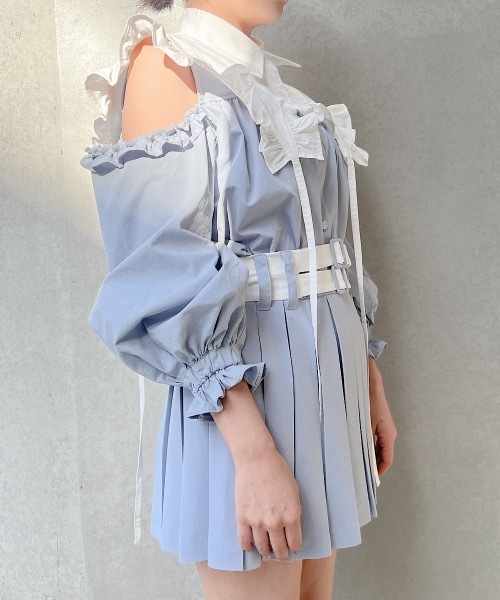 lilLilly オフショルフリルトップス staff】オーガンジーフリルオフショルトップス❤︎chisaki