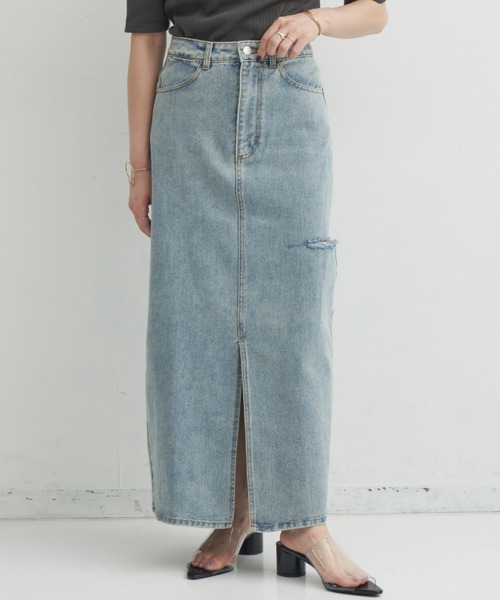 Aunt Marie's(アントマリーズ)の「【S,M,Lサイズ展開】サイドカットオフデニムスカート(デニムスカート・レディース・ライトブルー/ブルー・S/L/M)」の10枚目の写真