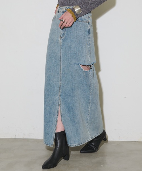 Aunt Marie's(アントマリーズ)の「【S,M,Lサイズ展開】サイドカットオフデニムスカート(デニムスカート・レディース・ライトブルー/ブルー・S/L/M)」の17枚目の写真