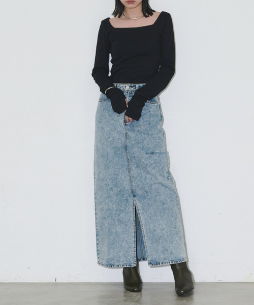 Aunt Marie's(アントマリーズ)の「【S,M,Lサイズ展開】サイドカットオフデニムスカート(デニムスカート・レディース・ライトブルー/ブルー・S/L/M)」の8枚目の写真