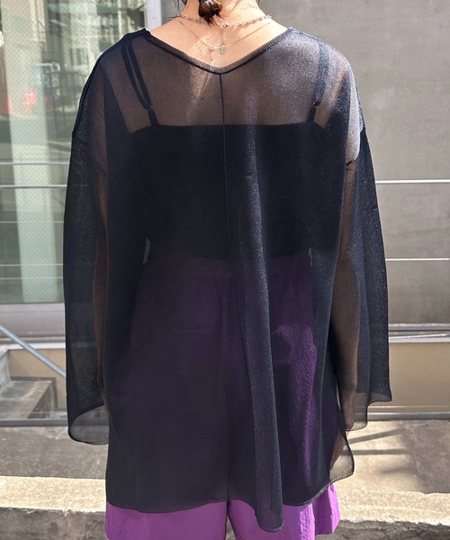 COLLAGE GALLARDAGALANTE（コラージュガリャルダガランテ）の「インナー付きシアーニット（Tシャツ/カットソー・レディース・ベージュ/ネイビー・FREE）」の18枚目の写真