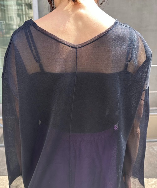 COLLAGE GALLARDAGALANTE（コラージュガリャルダガランテ）の「インナー付きシアーニット（Tシャツ/カットソー・レディース・ベージュ/ネイビー・FREE）」の7枚目の写真