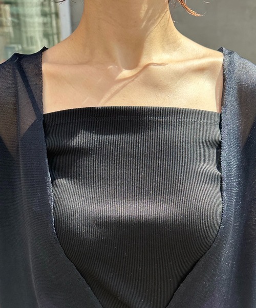 COLLAGE GALLARDAGALANTE（コラージュガリャルダガランテ）の「インナー付きシアーニット（Tシャツ/カットソー・レディース・ベージュ/ネイビー・FREE）」の5枚目の写真