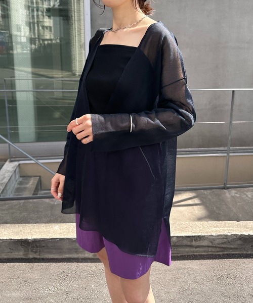 COLLAGE GALLARDAGALANTE（コラージュガリャルダガランテ）の「インナー付きシアーニット（Tシャツ/カットソー・レディース・ベージュ/ネイビー・FREE）」の4枚目の写真