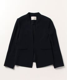 バックサテンジョーゼット　ノーカラージャケット　ベージュ/ネイビー