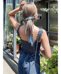 ブロッキングデニムロングワンピース