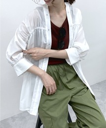 シャーリング前開き5分袖ブラウス　906427