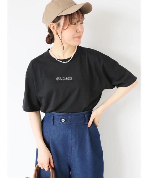 ehka sopo(エヘカソポ)の「ステッチロゴ刺繍Tシャツ(Tシャツ/カットソー・レディース・ブラック/オフホワイト/ミント/ダークオレンジ・F)」の3枚目の写真