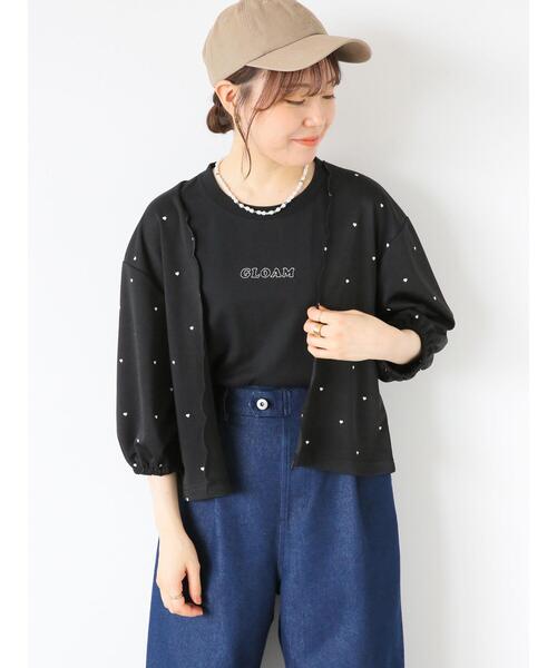 ehka sopo(エヘカソポ)の「ステッチロゴ刺繍Tシャツ(Tシャツ/カットソー・レディース・ブラック/オフホワイト/ミント/ダークオレンジ・F)」の5枚目の写真