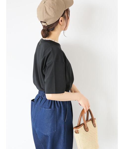 ehka sopo(エヘカソポ)の「ステッチロゴ刺繍Tシャツ(Tシャツ/カットソー・レディース・ブラック/オフホワイト/ミント/ダークオレンジ・F)」の9枚目の写真