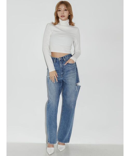 GYDA(ジェイダ)の「HIGH NECKショートロンT(Tシャツ/カットソー・レディース・ブラック/オフホワイト・FREE)」の9枚目の写真