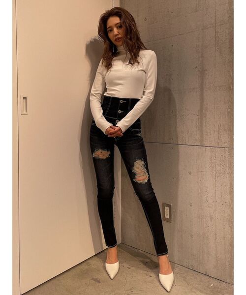 GYDA(ジェイダ)の「HIGH NECKショートロンT(Tシャツ/カットソー・レディース・ブラック/オフホワイト・FREE)」の20枚目の写真