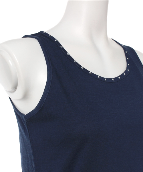 earth music&ecology（アースミュージックアンドエコロジー）の「ラインストーンタンクトップ（タンクトップ・レディース・オフホワイト/LT.Gray/ブラック/ライトイエロー/ブルー/ネイビー・MEDIUM/SMALL）」の10枚目の写真