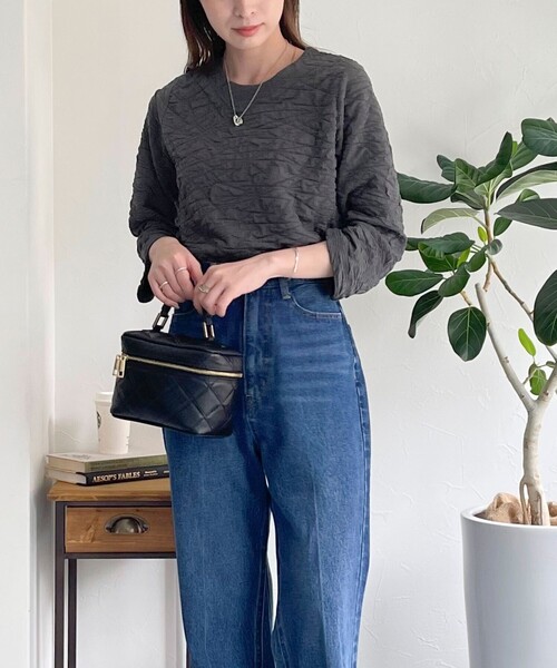 fredy emue(フレディエミュ)の「ポコポコカットJQ8分袖プルオーバー(Tシャツ/カットソー・レディース・チャコールグレー/ブラック/オフホワイト・38)」の2枚目の写真