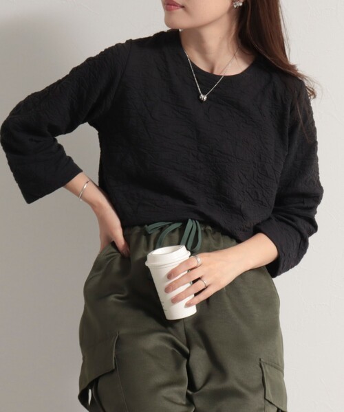 fredy emue(フレディエミュ)の「ポコポコカットJQ8分袖プルオーバー(Tシャツ/カットソー・レディース・チャコールグレー/ブラック/オフホワイト・38)」の16枚目の写真