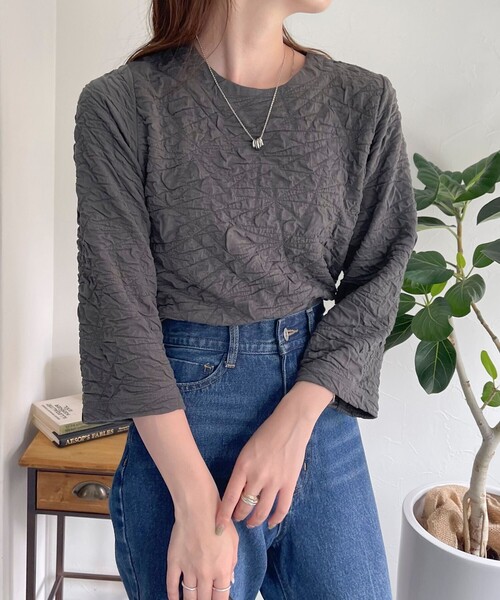 fredy emue(フレディエミュ)の「ポコポコカットJQ8分袖プルオーバー(Tシャツ/カットソー・レディース・チャコールグレー/ブラック/オフホワイト・38)」の18枚目の写真