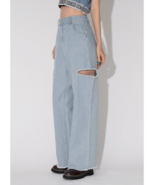 Adoon plain(アドーンプレーン)の「サイドスリットデニム(デニムパンツ・レディース・ブラック/サックスブルー・MEDIUM/LARGE)」の10枚目の写真