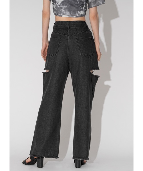 Adoon plain(アドーンプレーン)の「サイドスリットデニム(デニムパンツ・レディース・ブラック/サックスブルー・MEDIUM/LARGE)」の4枚目の写真