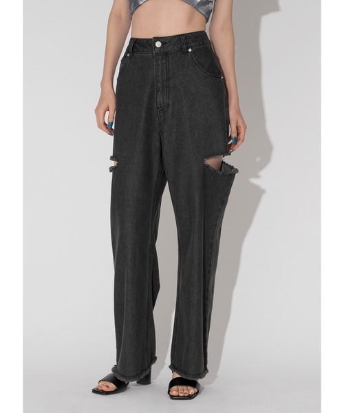 Adoon plain(アドーンプレーン)の「サイドスリットデニム(デニムパンツ・レディース・ブラック/サックスブルー・MEDIUM/LARGE)」の3枚目の写真