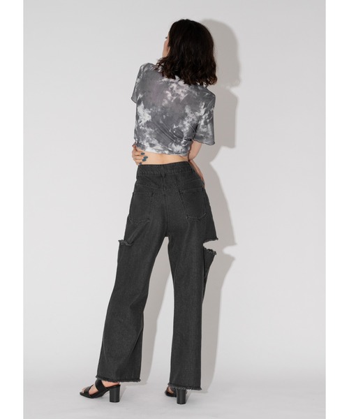 Adoon plain(アドーンプレーン)の「サイドスリットデニム(デニムパンツ・レディース・ブラック/サックスブルー・MEDIUM/LARGE)」の7枚目の写真