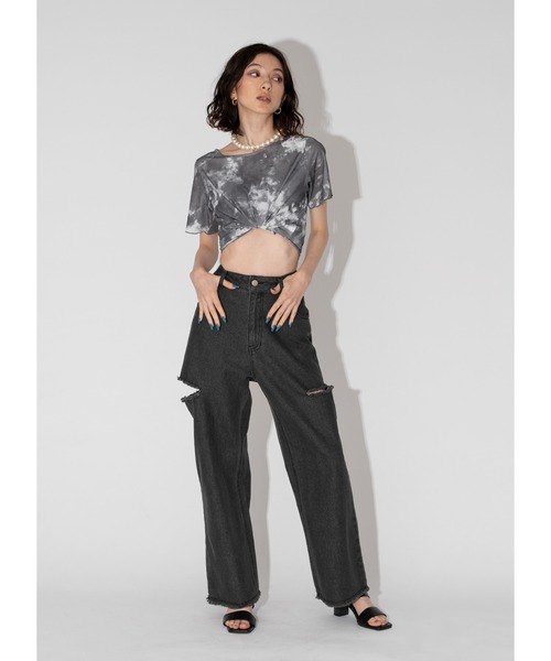 Adoon plain(アドーンプレーン)の「サイドスリットデニム(デニムパンツ・レディース・ブラック/サックスブルー・MEDIUM/LARGE)」の5枚目の写真