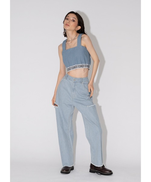 Adoon plain(アドーンプレーン)の「サイドスリットデニム(デニムパンツ・レディース・ブラック/サックスブルー・MEDIUM/LARGE)」の12枚目の写真