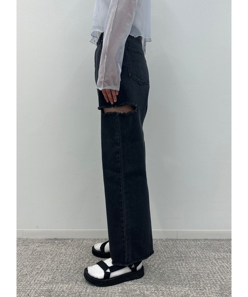 Adoon plain(アドーンプレーン)の「サイドスリットデニム(デニムパンツ・レディース・ブラック/サックスブルー・MEDIUM/LARGE)」の22枚目の写真