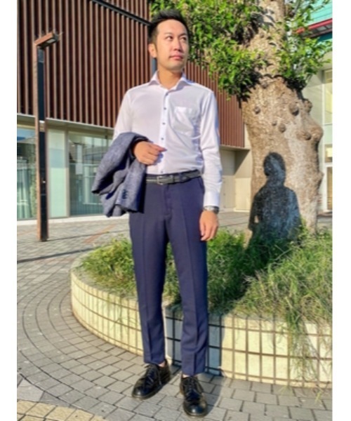 Perfect Suit FActory（パーフェクトスーツファクトリー）の「【完全ノーアイロン】セミワイド　長袖アイシャツ　ストライプ　ホワイト（ビジネスシャツ・メンズ・ホワイト/ラベンダー/ブルー/ピンク・首回り41cm-裄丈84cm/首回り43cm-裄丈86cm/首回り39cm-裄丈80cm/首回り37cm-裄丈80cm/首回り41cm-裄丈82cm/首回り39cm-裄丈82cm/首回り45cm-裄丈86cm）」の7枚目の写真