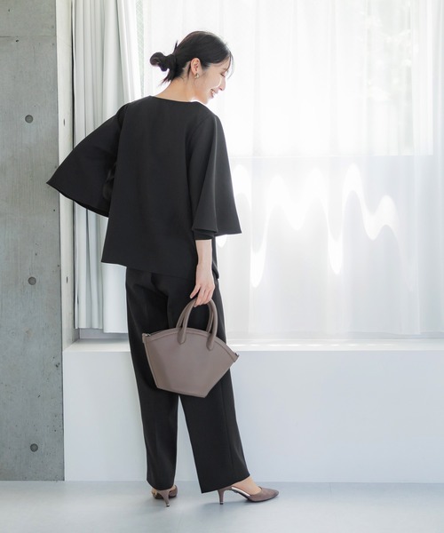セール】セットアップ対応パール付きキーネックブラウス（シャツ
