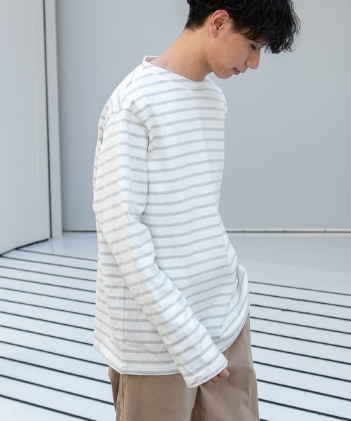 FORK&SPOON(フォークアンドスプーン)の「FORK&SPOON ボートネックボーダー(Tシャツ/カットソー・メンズ・ブラック系その他/グレー系その他/ブラウン系その他/ネイビー・3/4/5)」の6枚目の写真