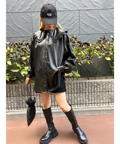 WC（ダブル シー）の「フリルカラーフェイクレザーシャツ（シャツ/ブラウス・レディース・ブラック・FREE）」の5枚目の写真